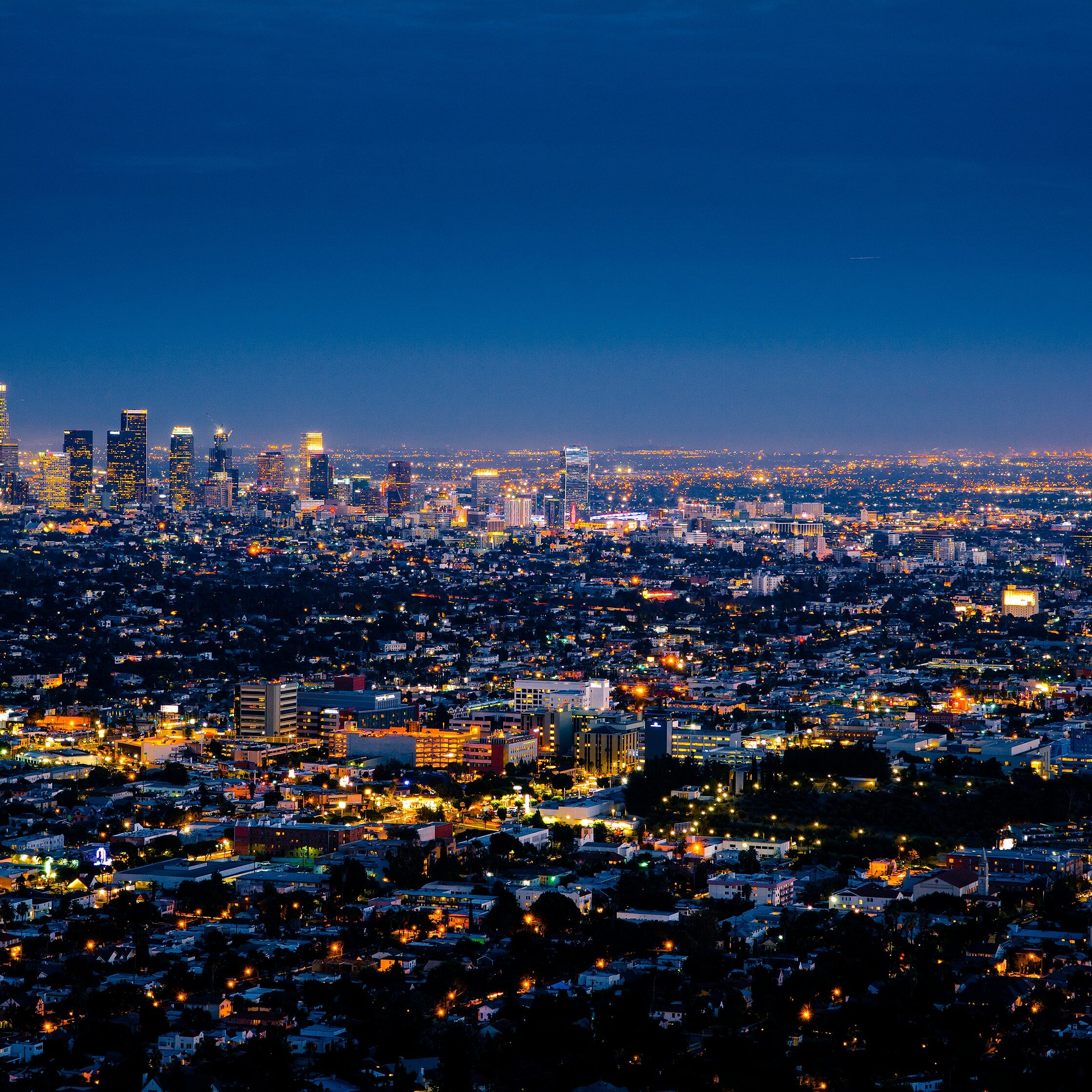 View overlooking Los Angeles city lights at night